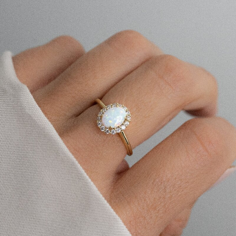 Oval Cut Opal Halo Engagement Ring