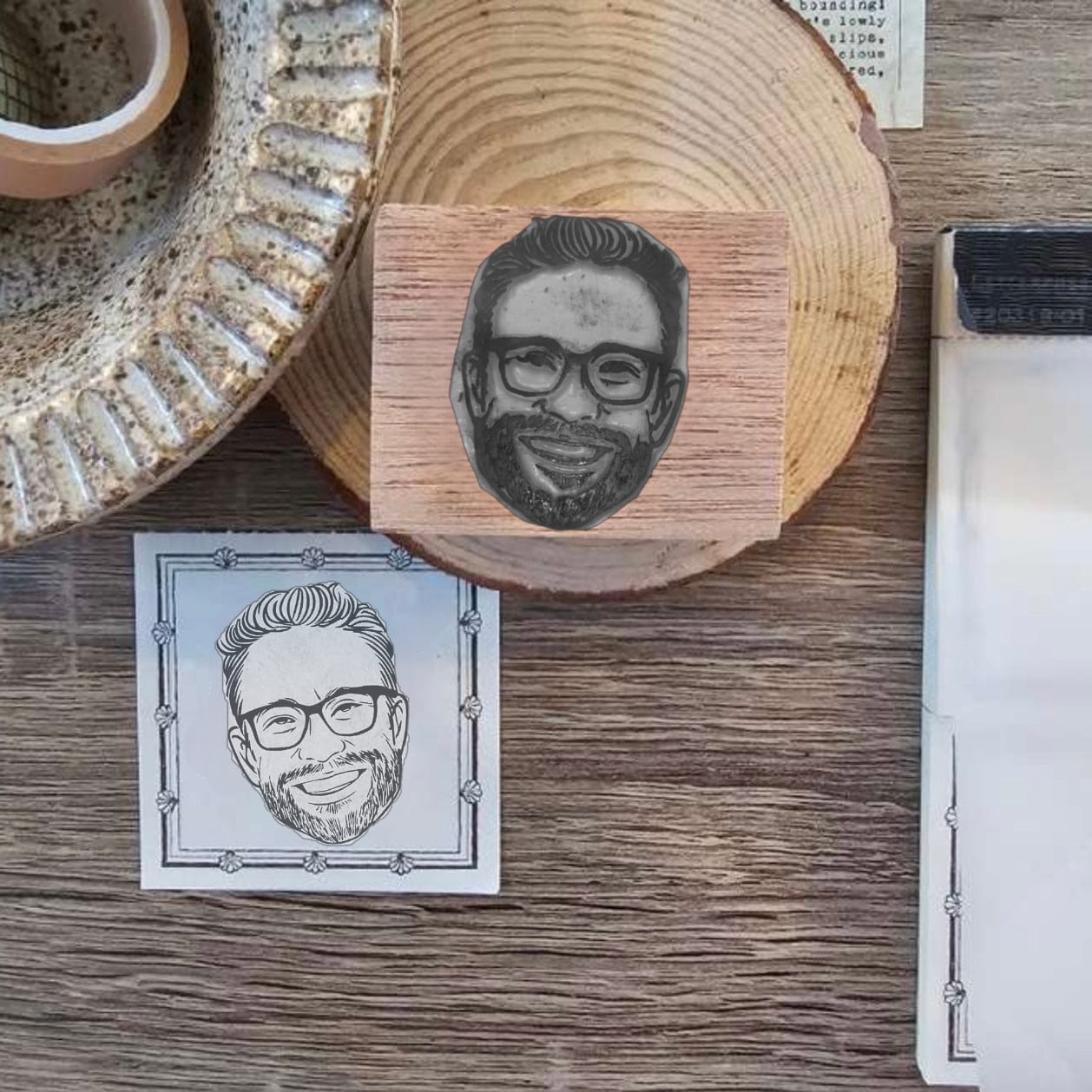 Wooden Rubber Face & Logo Stamp by Vista Wall